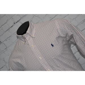 Polo Ralph Lauren Dress Shirt Men Size Medium Classic Fit Blue Orange Plaid